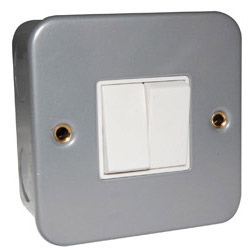 Scolmore Click Metal Clad 10A 2 Gang Double Twin 2 Way Switch