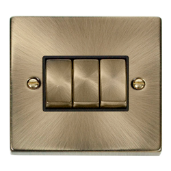 Click Deco Triple 3G Light Switch Antique Brass