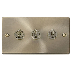 Click Deco Triple 3G Toggle Light Switch Antique Brass