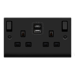Click Deco Double 2G Plug Socket 13A 1x USB-A 1x USB-C 4.2A Matt Black