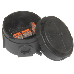 WISKA Combi 304 Round Black Weatherproof Outdoor Junction Box inc 3 Wago 