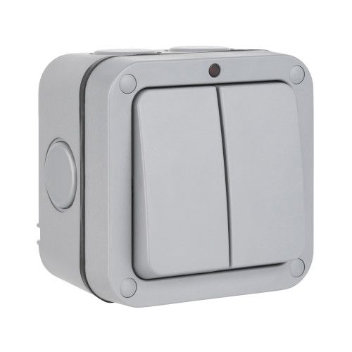 IP66 2 Gang Double Twin Weatherproof Switch with Neon