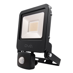 Ovia 30w Pathfinder Black Floodlight c/w PIR cool white 4000k