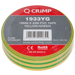 19mm X 33Mtr Green Yellow PVC Insulation Tape