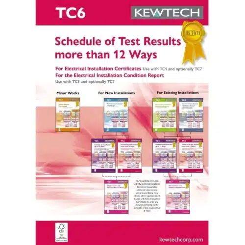 Kew Tech Schedule of test results up to 36 ways or more (18th Edition Amendment 2)