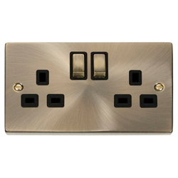 Click Deco Double 2G Plug Socket Antique Brass