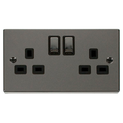 Click Deco Double 2G Plug Socket Black Nickel