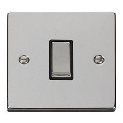 Deco 10 Amp Single Plate Light Switch Polished Chrome Black Insert