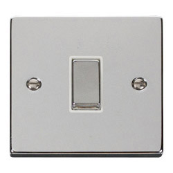 Deco 10 Amp Single Plate Light Switch Polished Chrome White Insert