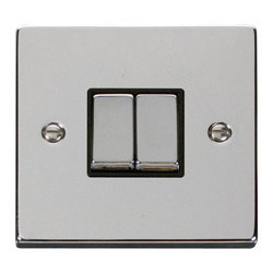 Deco 10 Amp 2 gang Light Switch - Polished Chrome Black Insert