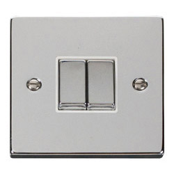 Deco 10 Amp Double Plate Light Switch Polished Chrome White Insert