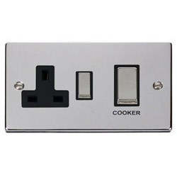Deco 45 Amp DP Cooker Switch & Socket Polished Chrome Black Insert