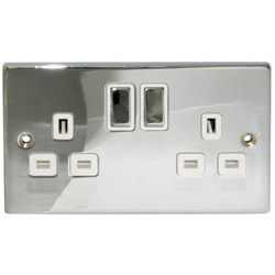 Deco 13 Amp Double DP Plug Socket Polished Chrome White Insert