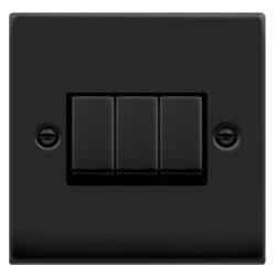 Click Deco Triple 3G Light Switch Matt Black