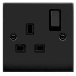 Click Deco Single 1G Plug Socket Matt Black