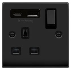 Click Deco Single Plug Socket & 1x USB-A 1x USB-C 4.2A Matt Black