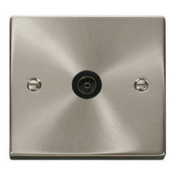 Deco Single Coaxial Socket Outlet in Satin Chrome with Black Insert