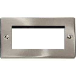 Deco Double Plate (Quad Media Module Aperture) in Satin Chrome