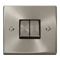 Deco 10 Amp  Double Plate/Ingot Switch Satin Chrome Black Insert