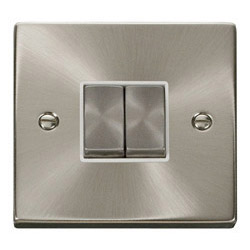 Deco 10 Amp Double Plate/Ingot Switch Satin Chrome White Insert