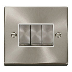 Deco 10 Amp Triple Plate/Ingot Switch Satin Chrome White Insert