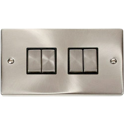 Deco 10 Amp 4 Gang Plate/Ingot Switch Satin Chrome Black Insert