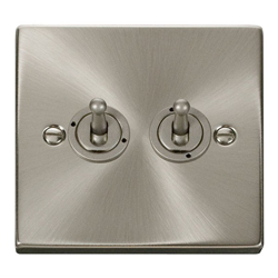 Deco 10AX 2 Gang 2 Way Toggle Light Switch Satin Chrome