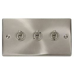 Deco 10AX 3 Gang 2 Way Toggle Light Switch Satin Chrome