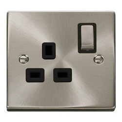 Deco 13 Amp Single DP Ingot Socket Satin Chrome Black Insert