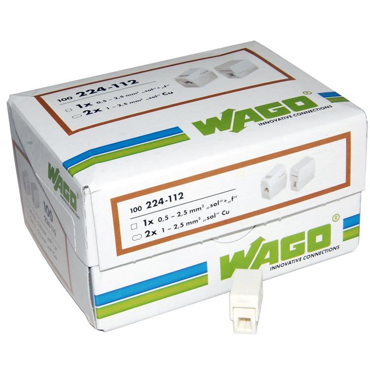 Гильза 1.5. WAGO 224-112. Клемма WAGO упаковка 100шт 224-112. Клеммы для осветительного оборудования CMK 224-112 0,5-2,5мм², 5 шт., Duwi.