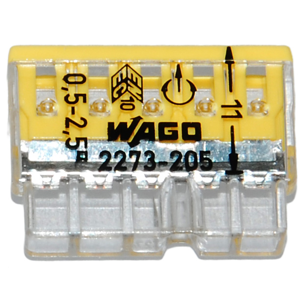 Wago 2273-205 Compact Push Wire Connectors for Junction Boxes 5 Conductor  White Terminal 100