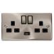 Deco 13 amp Double Socket with USB Charger in Satin Chrome Black Insert - view 1