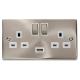 Deco 13 amp Double Socket with USB Charger in Satin Chrome White Insert - view 1