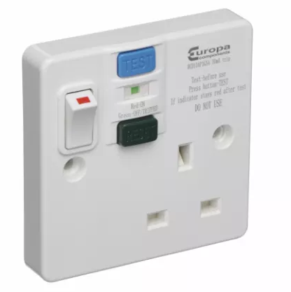 Europa White RCD 13 Amp 1G Socket Switched